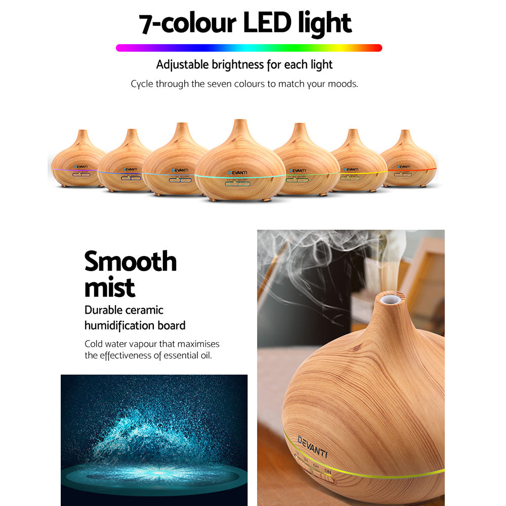 Devanti 300ml 4 in 1 Aroma Diffuser - Light Wood